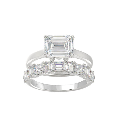 LADIES BRIDAL SET 3 1/2CT ROUND/EMERALD DIAMOND 14K WHITE GOLD (CENTER STONE EMERALD DIAMOND 2.00CT)