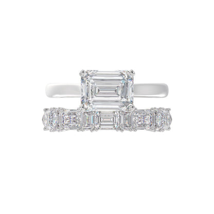 LADIES BRIDAL SET 3 1/2CT ROUND/EMERALD DIAMOND 14K WHITE GOLD (CENTER STONE EMERALD DIAMOND 2.00CT)