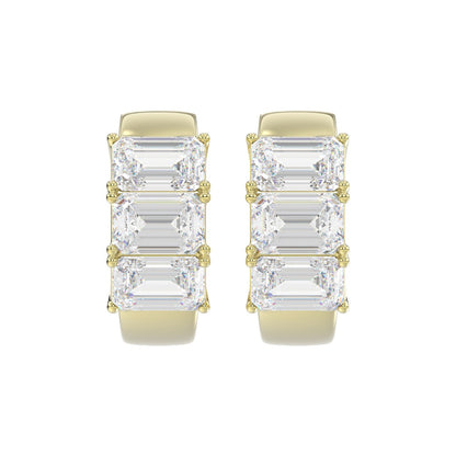 14K YELLOW GOLD 3.00CT EMERALD DIAMOND HOOPS EARRING