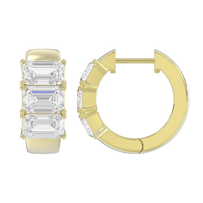14K YELLOW GOLD 3.00CT EMERALD DIAMOND HOOPS EARRING