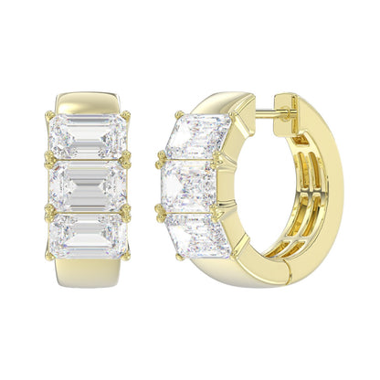 14K YELLOW GOLD 3.00CT EMERALD DIAMOND HOOPS EARRING