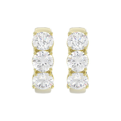 14K YELLOW GOLD 3.00CT ROUND DIAMOND HOOP EARRINGS