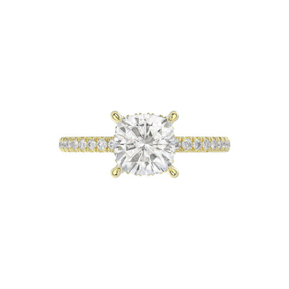 14K YELLOW GOLD 2 1/4CT ROUND/CUSHION DIAMOND LADIES RING (CENTER STONE CUSHION DIAMOND 2CT)