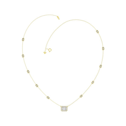 14K YELLOW GOLD 2 1/4CT ROUND/EMERALD DIAMOND LADIES NECKLACE
