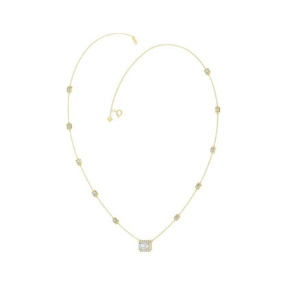 14K YELLOW GOLD 2 1/4CT ROUND/EMERALD DIAMOND LADIES NECKLACE