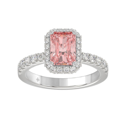 ETERNAL BLUSH COLLECTION 14K WHITE GOLD 1.00CT ROUND/RADIANT DIAMOND LADIES RING (CENTER STONE PINK RADIANT DIAMOND 3.00CT)