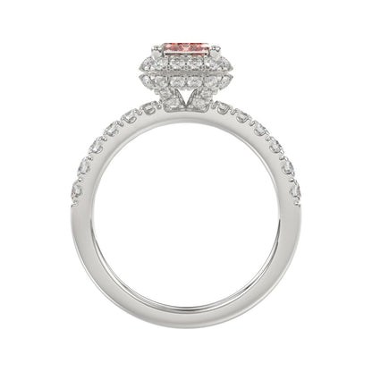 ETERNAL BLUSH COLLECTION 14K WHITE GOLD 1.00CT ROUND/RADIANT DIAMOND LADIES RING (CENTER STONE PINK RADIANT DIAMOND 3.00CT)