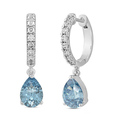 14K WHITE GOLD 2.00CT ROUND/BLUE PEAR DIAMOND LADIES EARRINGS 