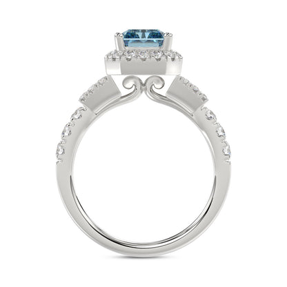 14K WHITE GOLD 2 3/4CT ROUND/BAGUETTE/RADIANT DIAMOND LADIES RING (CENTER STONE BLUE RADIANT DIAMOND 2.00CT)