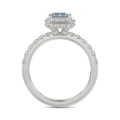 14K WHITE GOLD 1.00CT ROUND/RADIANT DIAMOND LADIES RING (CENTER STONE BLUE RADIANT DIAMOND 3.00CT)