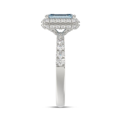 14K WHITE GOLD 1.00CT ROUND/RADIANT DIAMOND LADIES RING (CENTER STONE BLUE RADIANT DIAMOND 3.00CT)