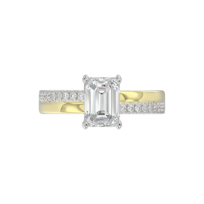 14K WHITE/YELLOW GOLD 2 1/4CT ROUND/EMERALD CUT DIAMOND LADIES RING (CENTER STONE EMERALD CUT DIAMOND 2CT)
