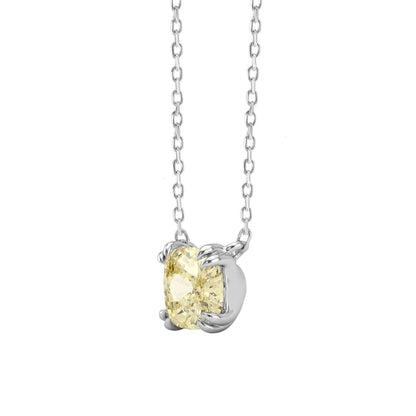 14K WHITE GOLD 1.00CT CUSHION YELLOW DIAMOND LADIES PENDANT