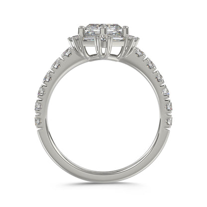 14K WHITE GOLD 1 3/4CT ROUND/BAGUETTE/HEZAGON STEP CUT DIAMOND LADIES RING