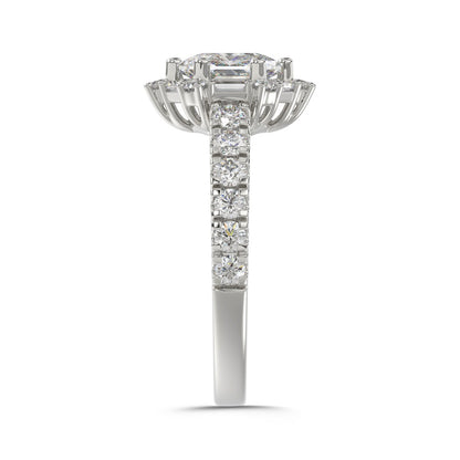 14K WHITE GOLD 1 3/4CT ROUND/BAGUETTE/HEZAGON STEP CUT DIAMOND LADIES RING