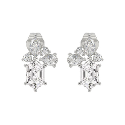 14K WHITE GOLD 1 1/2CT ROUND/MARQUISE/PEAR/HEXAGON STEP CUT LADIES EARRINGS