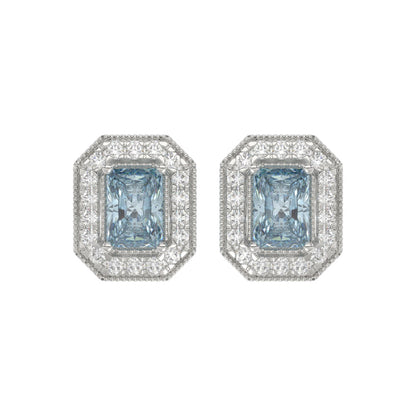 14K WHITE GOLD 1 1/4CT ROUND/BLUE RADIANT DIAMOND LADIES EARRING 