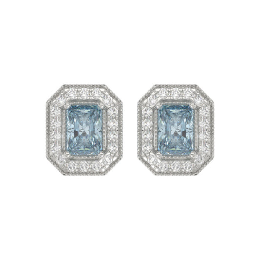 14K WHITE GOLD 1 1/4CT ROUND/BLUE RADIANT DIAMOND LADIES EARRING 