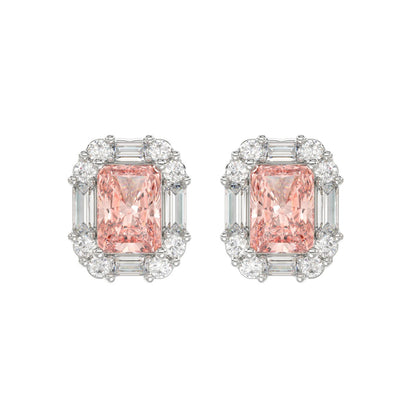 14K WHITE GOLD CRAFTED WITH 18K YELLOW GOLD BACK PLATE 1 1/3CT ROUND/PINK RADIANT/BAGUETTE DIAMOND LADIES EARRINGS