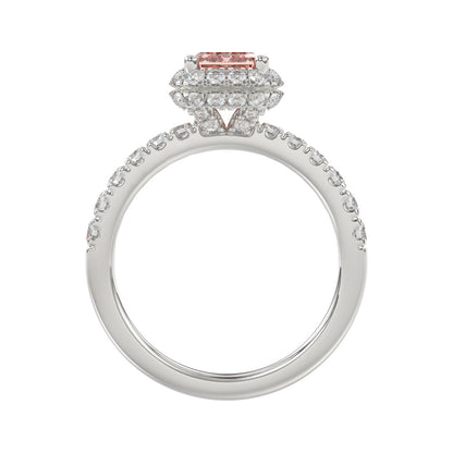 ETERNAL BLUSH COLLECTION 14K WHITE GOLD 4.00CT ROUND/EMERALD DIAMOND LADIES RING (CENTER STONE PINK EMERALD DIAMOND 3CT)