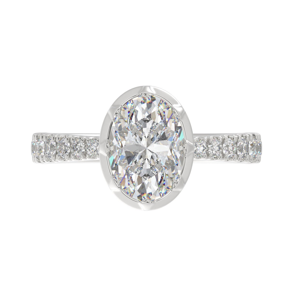 14K WHITE GOLD 2 1/2CT ROUND/OVAL DIAMOND LADIES RING (CENTER STONE OVAL DIAMOND 2CT)