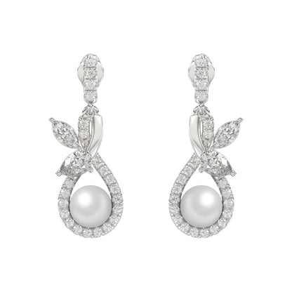 14K WHITE GOLD 3/4CT ROUND/MARQUISE/PEARL DIAMOND LADIES EARRINGS