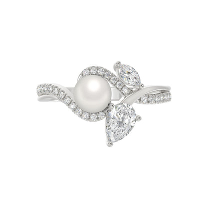 14K WHITE GOLD 3/4CT ROUND/MARQUISE/PEARL/PEAR DIAMOND LADIES RING