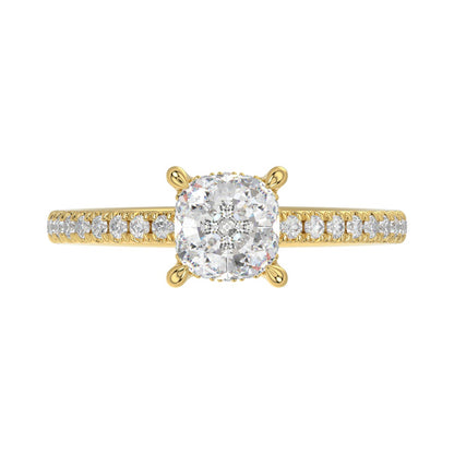 14K YELLOW GOLD 1 3/4CT ROUND/CUSHION DIAMOND LADIES RING (CENTER STONE CUSHION DIAMOND 1 1/2CT)