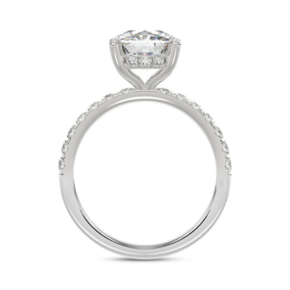 14K WHITE GOLD 3 1/2CT ROUND/CUSHION DIAMOND LADIES RING (CENTER STONE CUSHION DIAMOND 3CT)