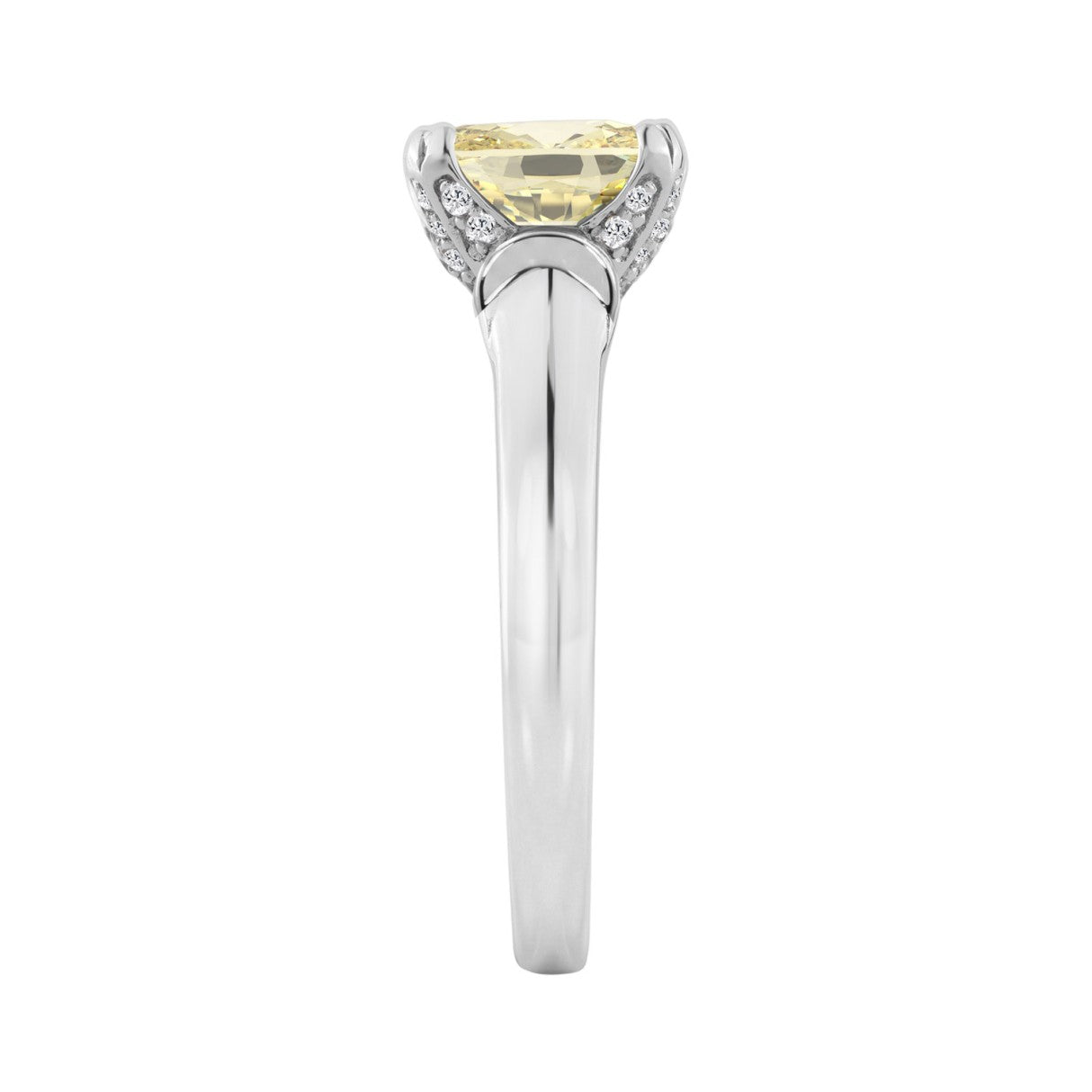 14K WHITE GOLD 3 1/4CT ROUND/YELLOW CUSHION DIAMOND LADIES RING (CENTER STONE YELLOW CUSHION DIAMOND 3CT)