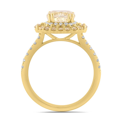 14K YELLOW GOLD 2 3/4CT ROUND/CUSHION DIAMOND LADIES RING (CENTER STONE YELLOW CUSHION DIAMOND 2CT)