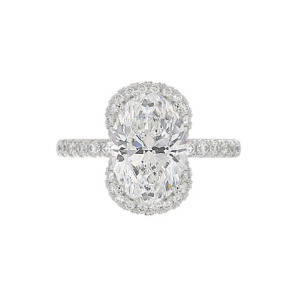 14K WHITE GOLD 4 1/2CT ROUND/OVAL DIAMOND LADIES RING (CENTER STONE OVAL DIAMOND 4.00CT &amp; Color F-G Clarity VS1/VS2)