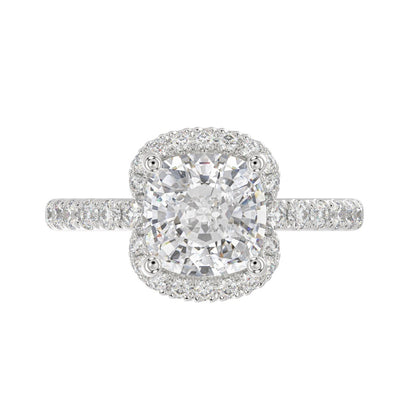14K WHITE GOLD 4 1/2CT ROUND/CUSHION DIAMOND LADIES RING (CENTER STONE CUSHION DIAMOND 4CT &amp; Color F-G Clarity VS1/VS2)