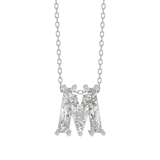 14K WHITE GOLD 1 5/8CT FANCY CUT ALPHABET DIAMOND LADIES PENDANT WITH CHAIN