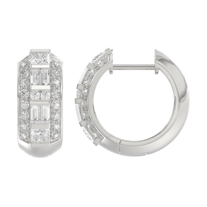 14K WHITE GOLD 1.00CT ROUND/PRINCESS/BAGUETTE DIAMOND LADIES EARRINGS