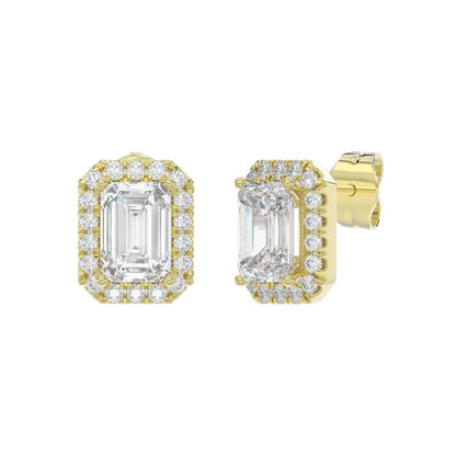14K YELLOW GOLD 2 1/3CT ROUND/EMERALD DIAMOND LADIES EARRINGS (CENTER STONE EMERALD DIAMOND 1CT)