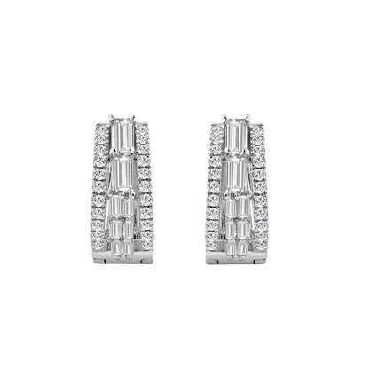 14K WHITE GOLD 1.00CT ROUND/BAGUETTE DIAMOND LADIES EARRINGS