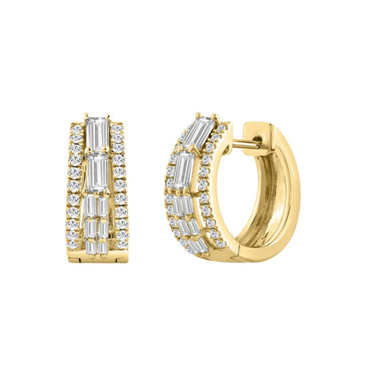 14K YELLOW GOLD 1.00CT ROUND/BAGUETTE DIAMOND LADIES EARRINGS