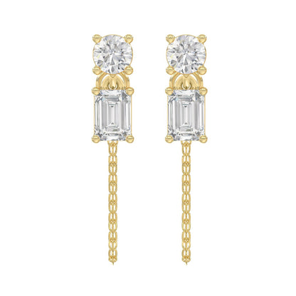 10K Yellow Gold 3/4CT Emerald/Round cut Diamond Elegant Ladies Earring (Color F-G -Clarity VS1/VS2)