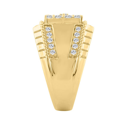 14K YELLOW GOLD 1 3/4CT ROUND DIAMOND MEN'S RING 
