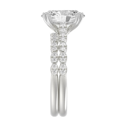 Ladies 14K White Gold Ladies Elegance- Bridal Set  3 1/3CT Round & Oval Diamonds 3.00CT Oval Center stone (Color F-G  Clarity VS1/VS2)