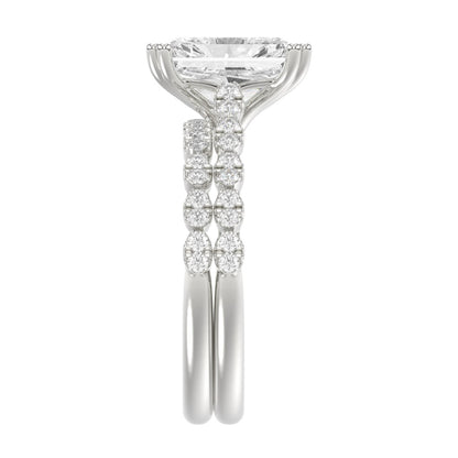 Ladies 14K White Gold Ladies Elegance- Bridal Set  3 1/3CT Round &amp; Radiant Diamond 3.00CT Radiant Center stone (Color F-G -Clarity VS1/VS2)