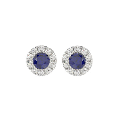 14K WHITE GOLD 1/2CT ROUND/BLUE SAPPHIRE ROUND DIAMOND LADIES EARRINGS