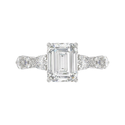14K White Gold Emerald Cut Diamond Classic Bridal Ring for Ladies 4.00CT with Pear Round &amp; Marquise Diamond 3.00CT Emerald Center stone (Color F-G -Clarity VS1/VS2)