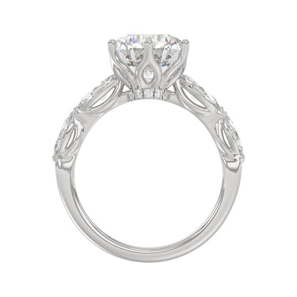Luxury 14K White Gold  Bridal Ring for Ladies 3 3/4CT Round &amp; Marquise Cut Diamonds 3.00CT Round Center stone (Color F-G -Clarity VS1/VS2)