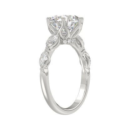 Luxury 14K White Gold  Bridal Ring for Ladies 3 3/4CT Round &amp; Marquise Cut Diamonds 3.00CT Round Center stone (Color F-G -Clarity VS1/VS2)