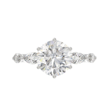 Luxury 14K White Gold  Bridal Ring for Ladies 3 3/4CT Round &amp; Marquise Cut Diamonds 3.00CT Round Center stone (Color F-G -Clarity VS1/VS2)