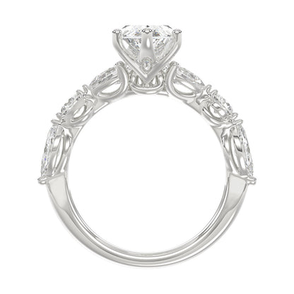 14K White Gold  Bridal Fashion Ring for Ladies 4CT Round &amp; Marquise&amp; Pear Cut Diamonds 3.00CT Marquise Center stone (Color F-G -Clarity VS1/VS2)