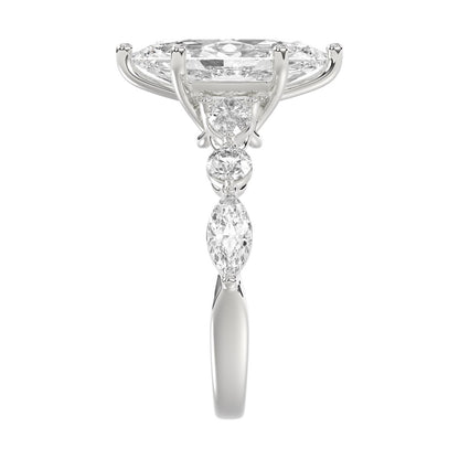 14K White Gold  Bridal Fashion Ring for Ladies 4CT Round &amp; Marquise&amp; Pear Cut Diamonds 3.00CT Marquise Center stone (Color F-G -Clarity VS1/VS2)