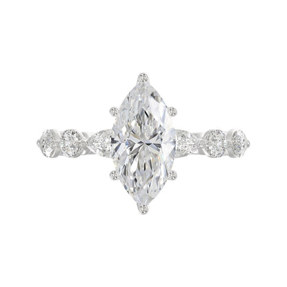 14K White Gold  Bridal Fashion Ring for Ladies 4CT Round &amp; Marquise&amp; Pear Cut Diamonds 3.00CT Marquise Center stone (Color F-G -Clarity VS1/VS2)